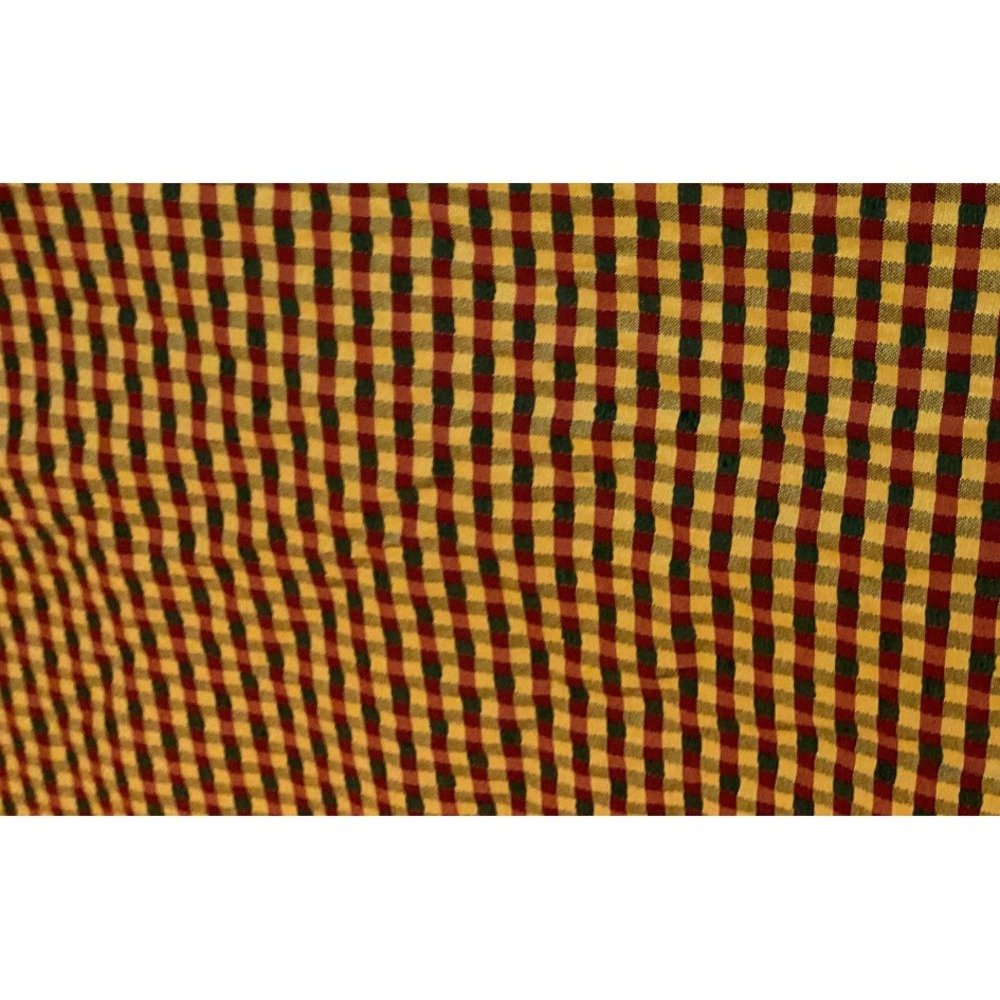 Vintage gingham yellow red dark‎ green Embroidered Fabric 50" x 54" upholstery